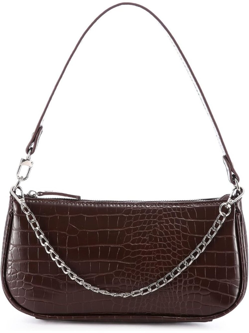 Women’s Brown Crocodile Pattern Shoulder Bag Chain Handbag Clutch Purse